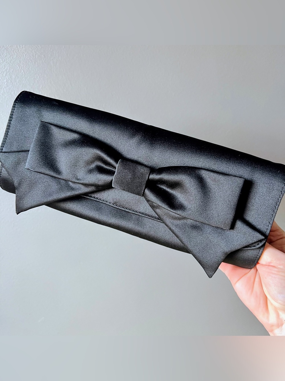 Hollywould Black Bow Satin Clutch Bag